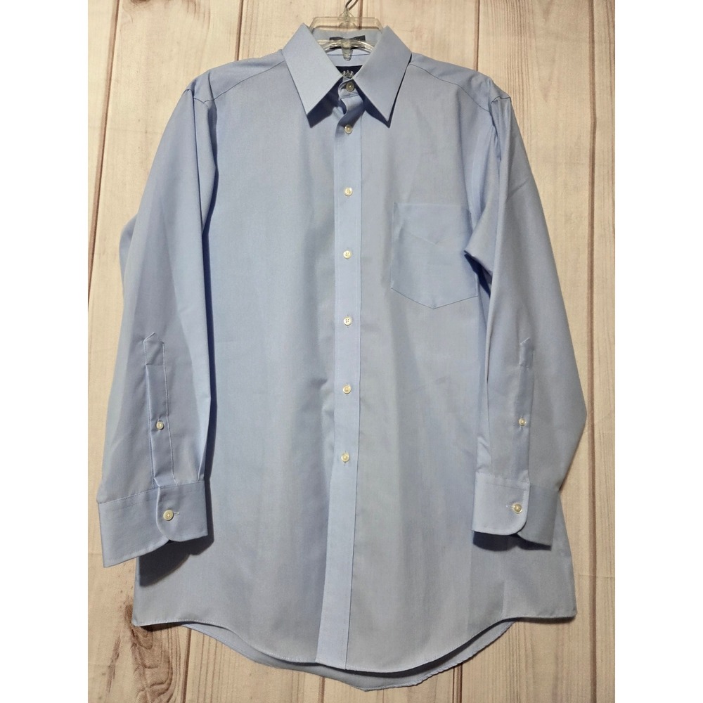 Stafford Light Blue Wrinkle-Free Broadcloth Dress Shirt 15.5 32 Long Sleeve